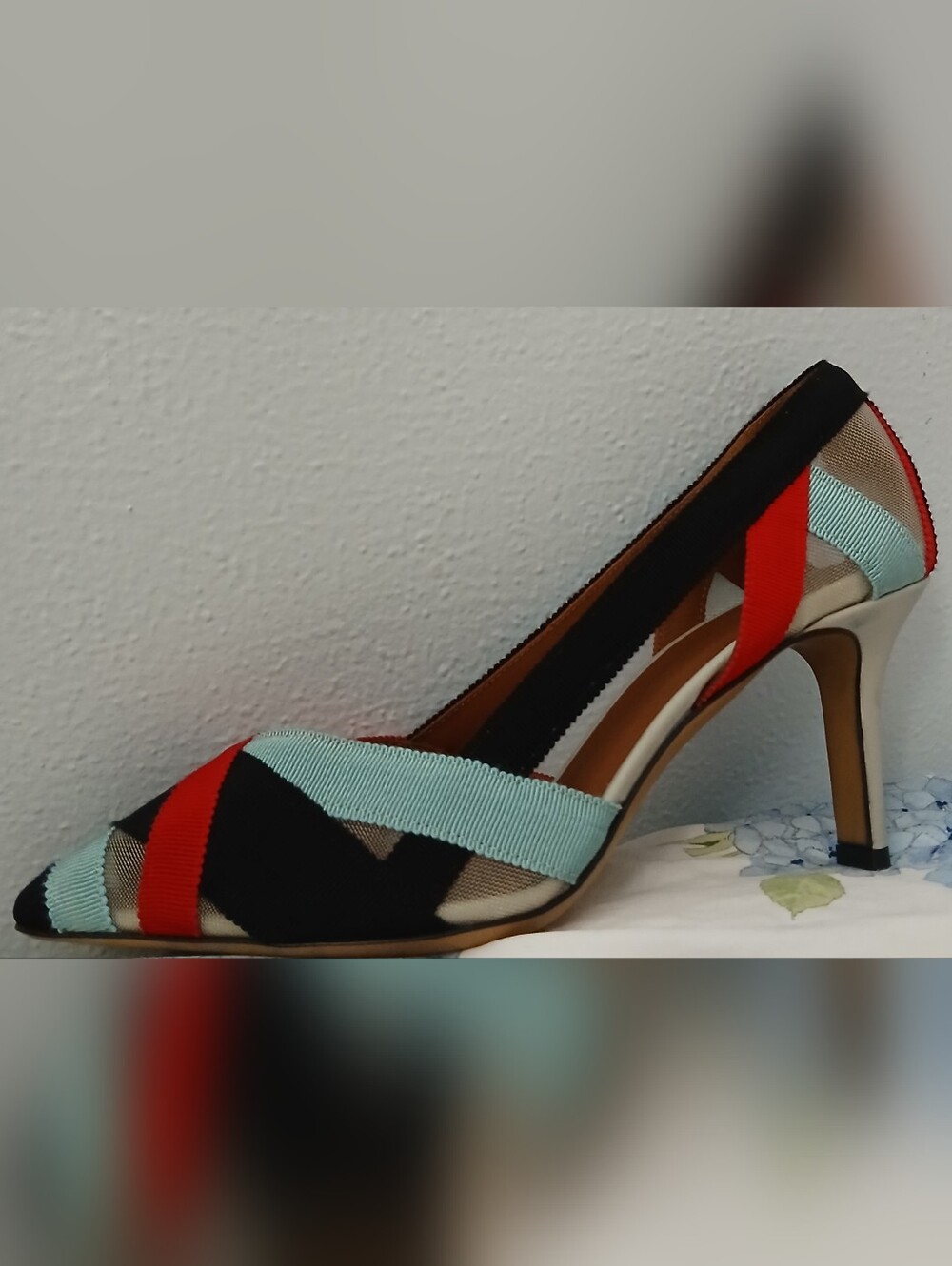 ARMANI Ribbon Mid-height Heels - Red, Black & Tiffany Blue, Like New! Size 8/38